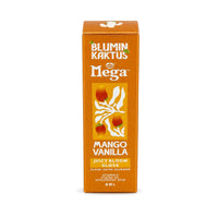 Mango Vanilla Juicy Bloom Gloss limited-edition orange carton by Blumin’Kaktus x Mega, front view