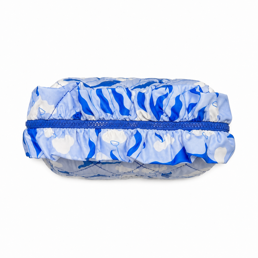 Top view of the blue Blumin’Kaktus Ruffle Beauty Pouch
