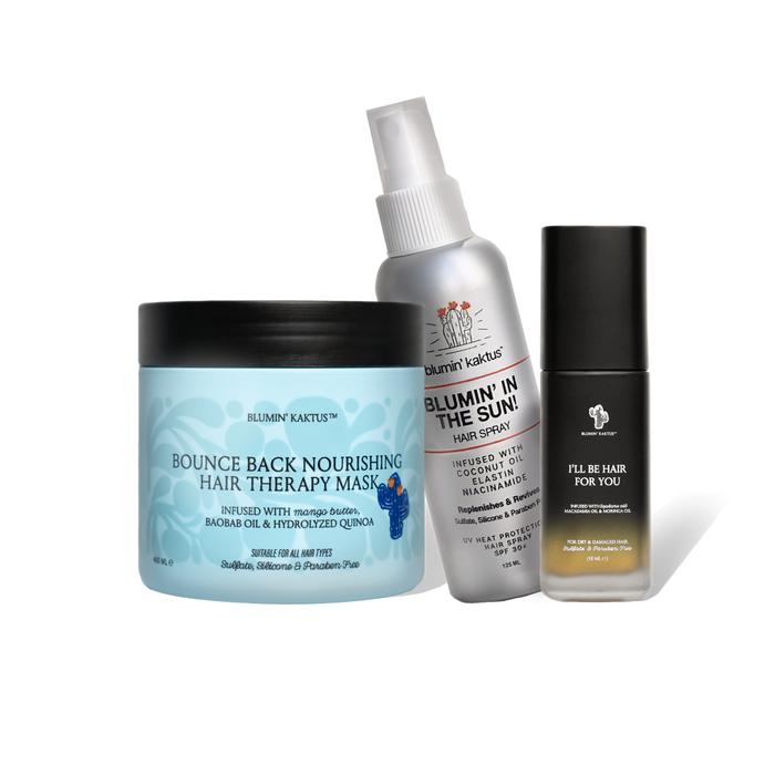 Hair spray, hair mask and hair serum in an alternate arrangement